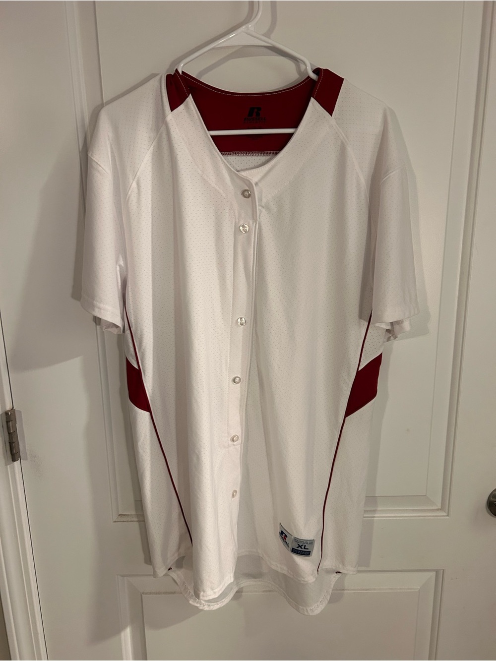 Russell Athletic White Baseball Jersey with Maroon Accents
